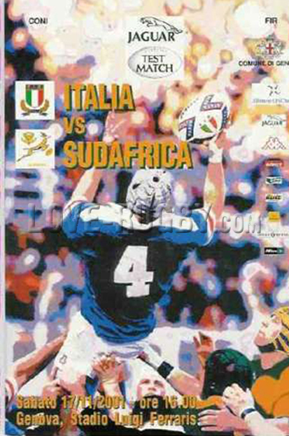 2001 Italy v South Africa  Rugby Programme